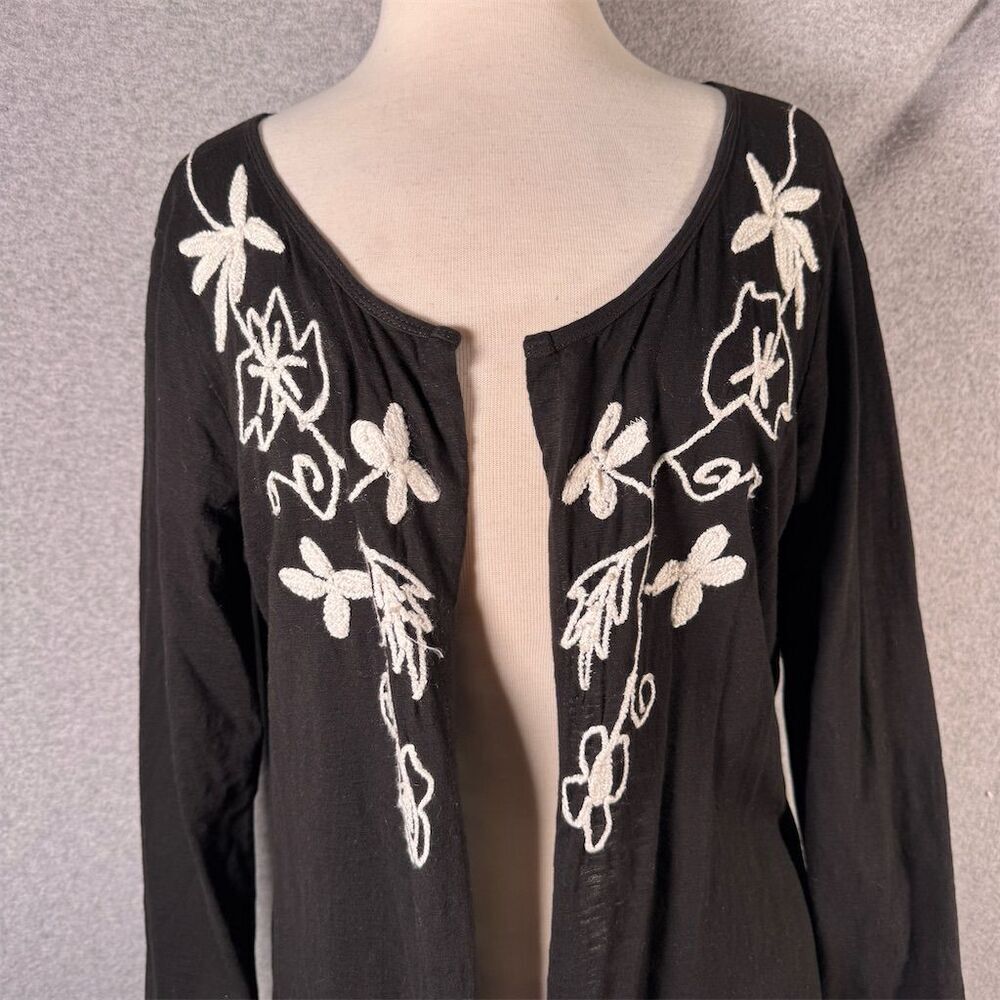Natural Impressions Women's Size XL Black Embroidered Open Front Cotton Cardigan - Picture 2 of 10